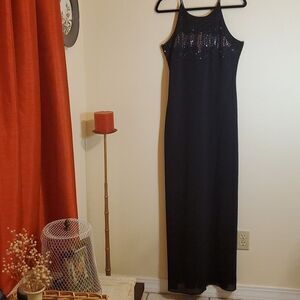 Cachet black embellished spaghetti strap maxi dress gown size 10